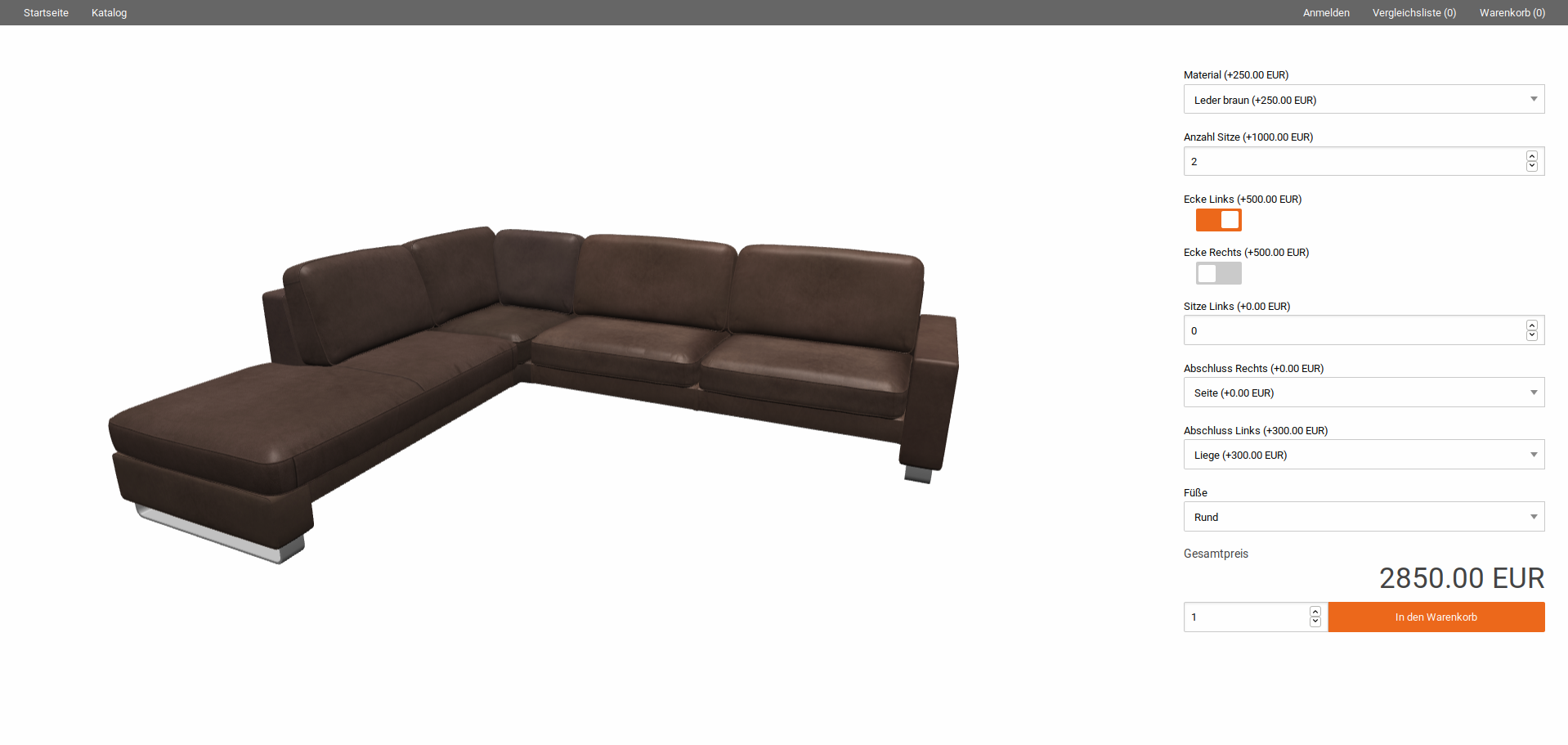 Umsetzung der Produktkonfiguration f&uuml;r das Sofa Lipari unter Ber&uuml;cksichtigung des Elementeplans III