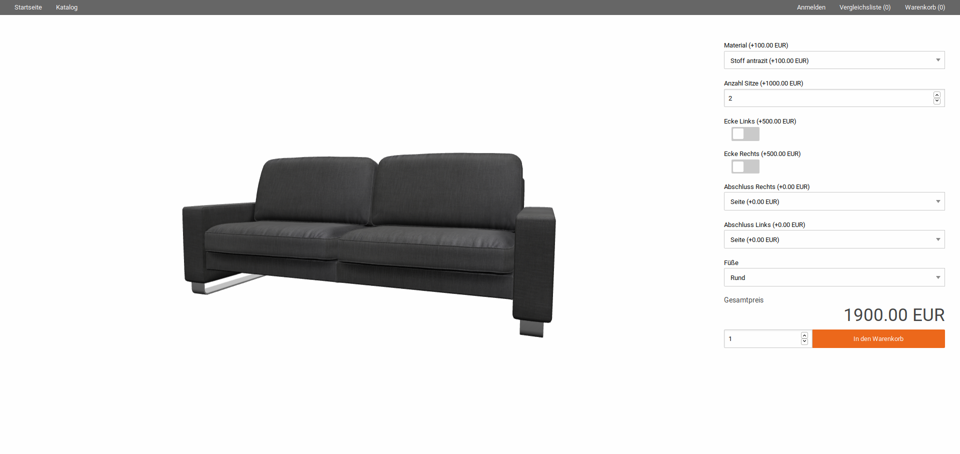 Umsetzung der Produktkonfiguration f&uuml;r das Sofa Lipari unter Ber&uuml;cksichtigung des Elementeplans I